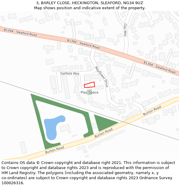 3, BARLEY CLOSE, HECKINGTON, SLEAFORD, NG34 9UZ: Location map and indicative extent of plot