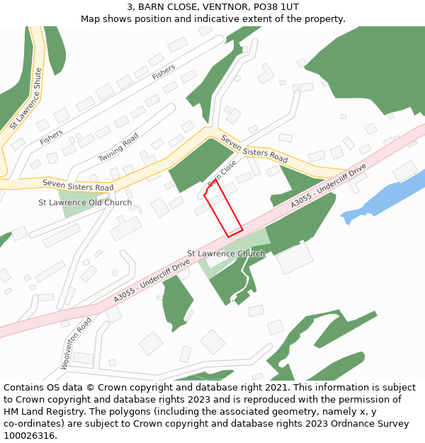 3, BARN CLOSE, VENTNOR, PO38 1UT: Location map and indicative extent of plot