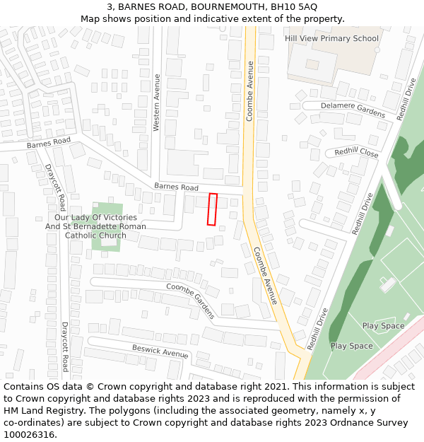 3, BARNES ROAD, BOURNEMOUTH, BH10 5AQ: Location map and indicative extent of plot
