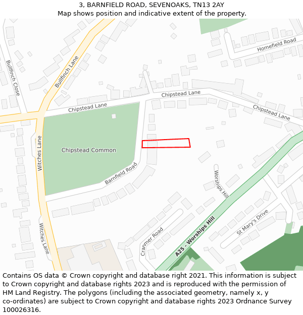 3, BARNFIELD ROAD, SEVENOAKS, TN13 2AY: Location map and indicative extent of plot