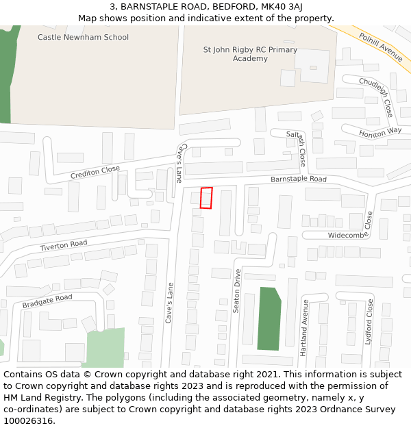 3, BARNSTAPLE ROAD, BEDFORD, MK40 3AJ: Location map and indicative extent of plot