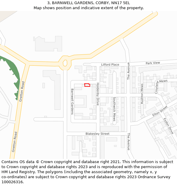 3, BARNWELL GARDENS, CORBY, NN17 5EL: Location map and indicative extent of plot