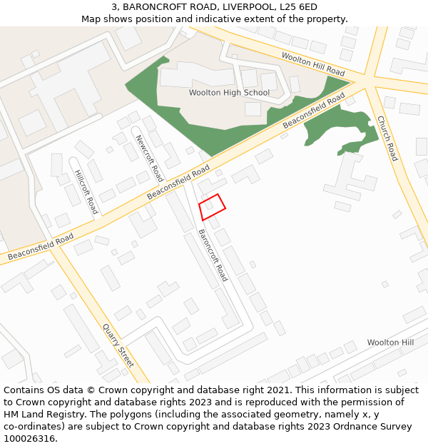 3, BARONCROFT ROAD, LIVERPOOL, L25 6ED: Location map and indicative extent of plot