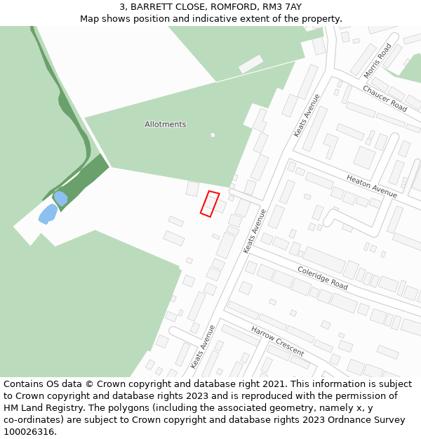 3, BARRETT CLOSE, ROMFORD, RM3 7AY: Location map and indicative extent of plot
