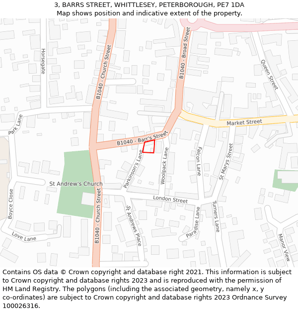 3, BARRS STREET, WHITTLESEY, PETERBOROUGH, PE7 1DA: Location map and indicative extent of plot