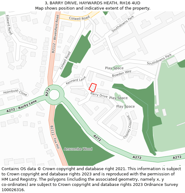 3, BARRY DRIVE, HAYWARDS HEATH, RH16 4UD: Location map and indicative extent of plot