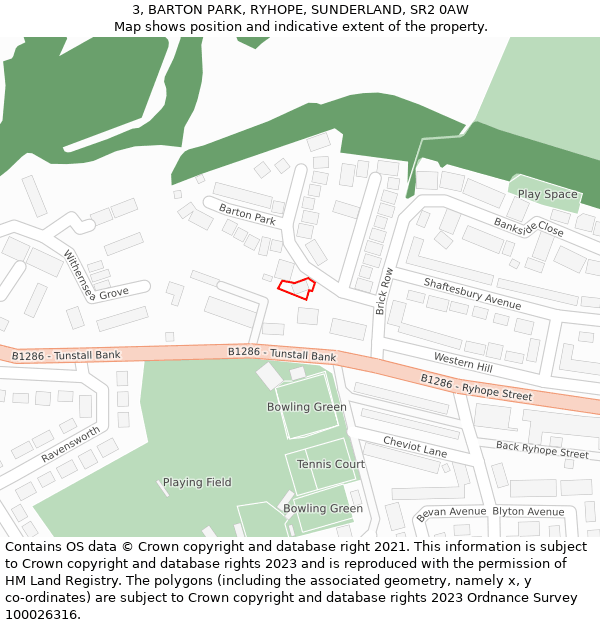 3, BARTON PARK, RYHOPE, SUNDERLAND, SR2 0AW: Location map and indicative extent of plot