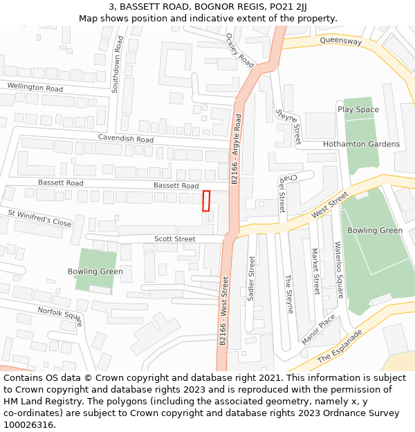 3, BASSETT ROAD, BOGNOR REGIS, PO21 2JJ: Location map and indicative extent of plot