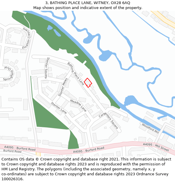 3, BATHING PLACE LANE, WITNEY, OX28 6AQ: Location map and indicative extent of plot