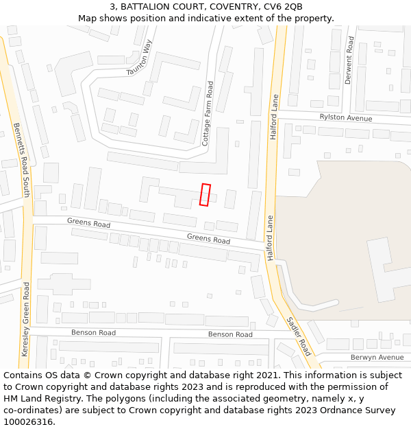 3, BATTALION COURT, COVENTRY, CV6 2QB: Location map and indicative extent of plot