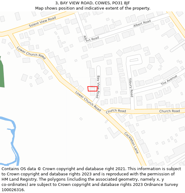 3, BAY VIEW ROAD, COWES, PO31 8JF: Location map and indicative extent of plot