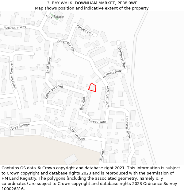 3, BAY WALK, DOWNHAM MARKET, PE38 9WE: Location map and indicative extent of plot