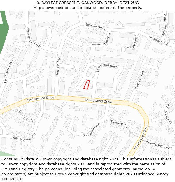 3, BAYLEAF CRESCENT, OAKWOOD, DERBY, DE21 2UG: Location map and indicative extent of plot