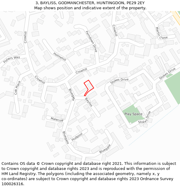 3, BAYLISS, GODMANCHESTER, HUNTINGDON, PE29 2EY: Location map and indicative extent of plot