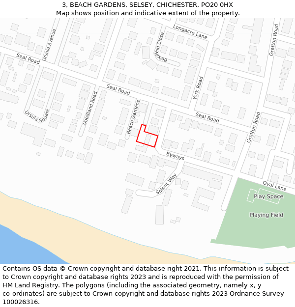 3, BEACH GARDENS, SELSEY, CHICHESTER, PO20 0HX: Location map and indicative extent of plot