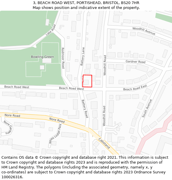 3, BEACH ROAD WEST, PORTISHEAD, BRISTOL, BS20 7HR: Location map and indicative extent of plot