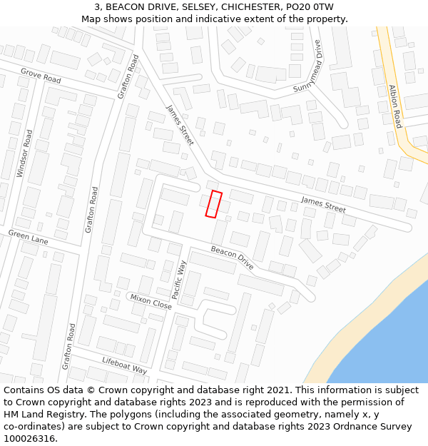 3, BEACON DRIVE, SELSEY, CHICHESTER, PO20 0TW: Location map and indicative extent of plot