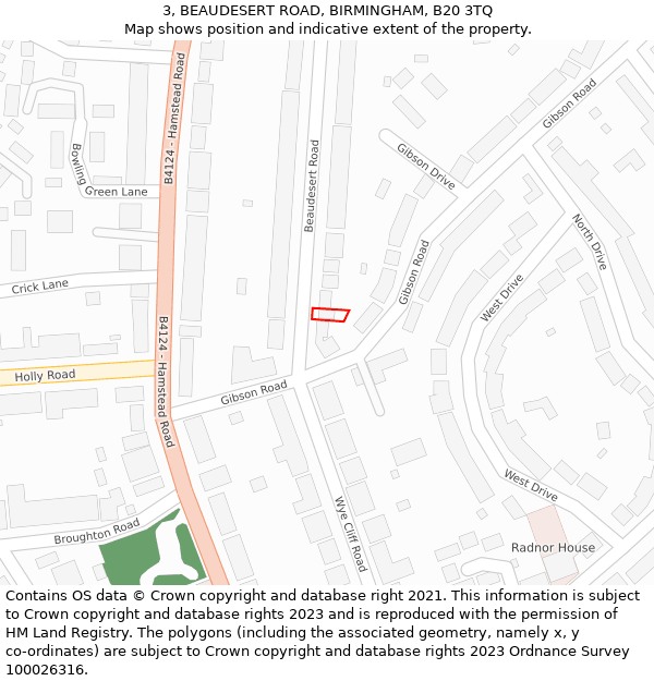 3, BEAUDESERT ROAD, BIRMINGHAM, B20 3TQ: Location map and indicative extent of plot