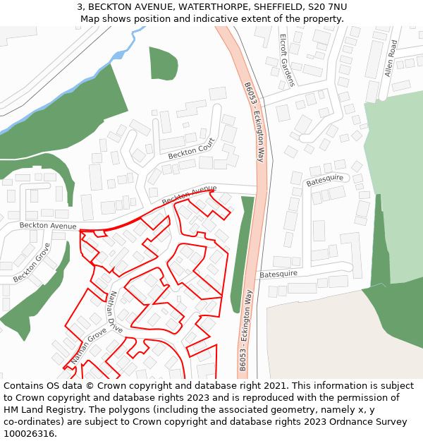 3, BECKTON AVENUE, WATERTHORPE, SHEFFIELD, S20 7NU: Location map and indicative extent of plot