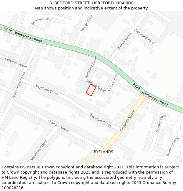 3, BEDFORD STREET, HEREFORD, HR4 0DR: Location map and indicative extent of plot