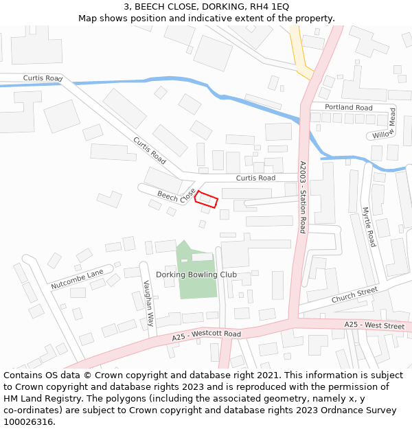 3, BEECH CLOSE, DORKING, RH4 1EQ: Location map and indicative extent of plot