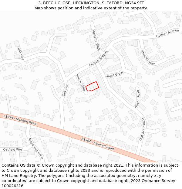 3, BEECH CLOSE, HECKINGTON, SLEAFORD, NG34 9FT: Location map and indicative extent of plot