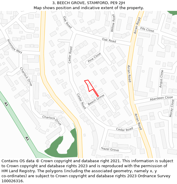 3, BEECH GROVE, STAMFORD, PE9 2JH: Location map and indicative extent of plot