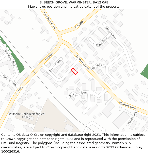 3, BEECH GROVE, WARMINSTER, BA12 0AB: Location map and indicative extent of plot