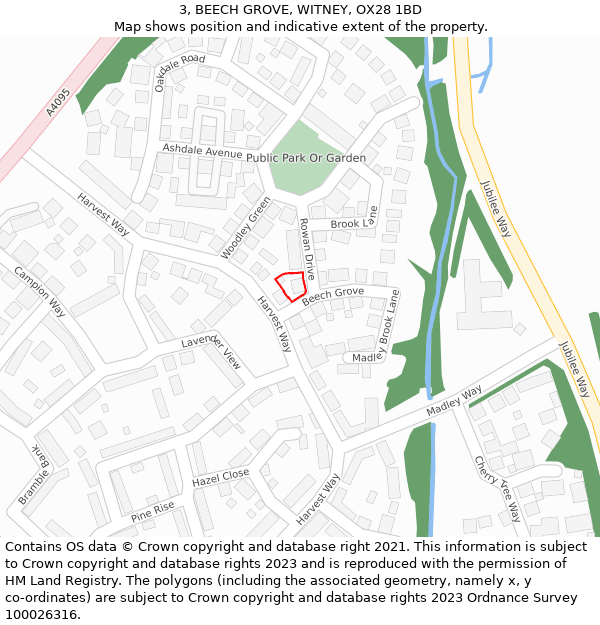 3, BEECH GROVE, WITNEY, OX28 1BD: Location map and indicative extent of plot