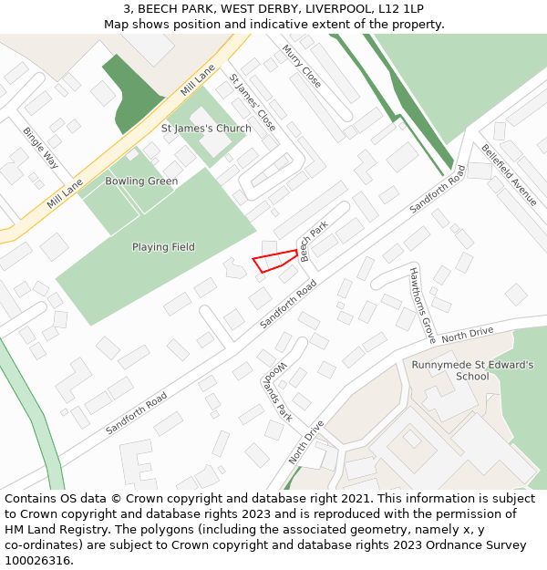 3, BEECH PARK, WEST DERBY, LIVERPOOL, L12 1LP: Location map and indicative extent of plot