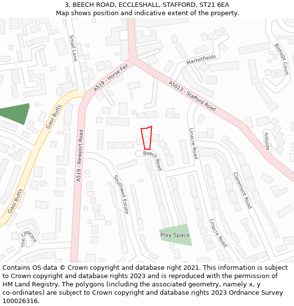 3, BEECH ROAD, ECCLESHALL, STAFFORD, ST21 6EA: Location map and indicative extent of plot