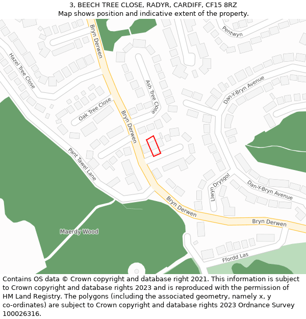 3, BEECH TREE CLOSE, RADYR, CARDIFF, CF15 8RZ: Location map and indicative extent of plot