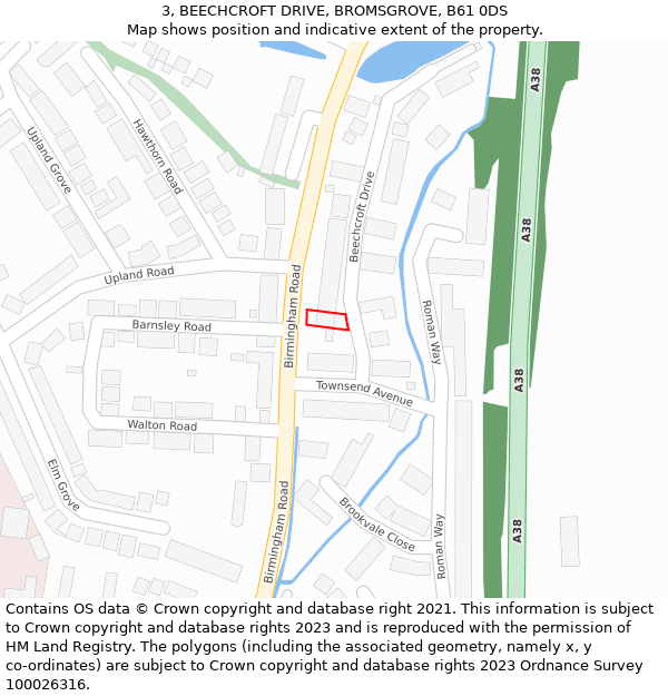 3, BEECHCROFT DRIVE, BROMSGROVE, B61 0DS: Location map and indicative extent of plot