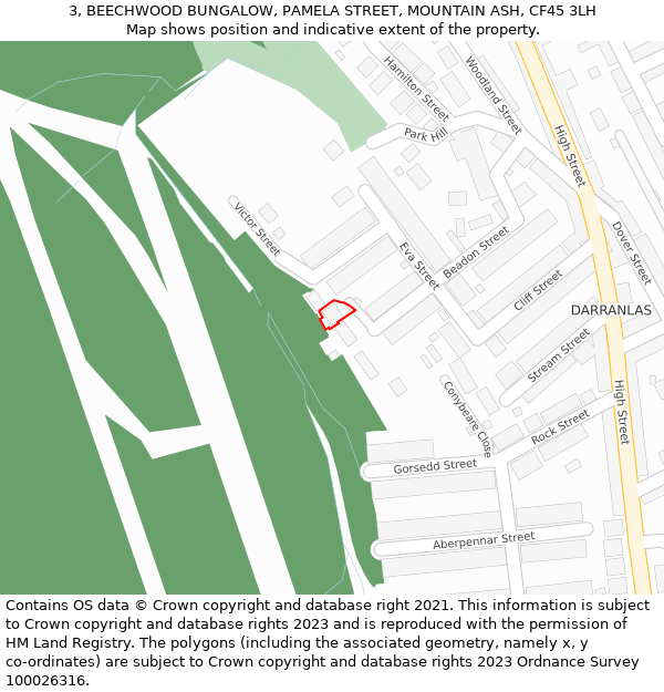 3, BEECHWOOD BUNGALOW, PAMELA STREET, MOUNTAIN ASH, CF45 3LH: Location map and indicative extent of plot