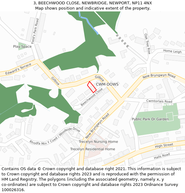 3, BEECHWOOD CLOSE, NEWBRIDGE, NEWPORT, NP11 4NX: Location map and indicative extent of plot