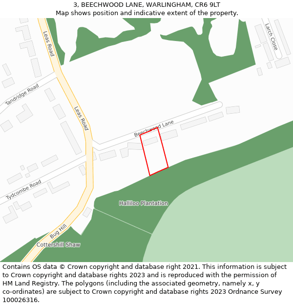 3, BEECHWOOD LANE, WARLINGHAM, CR6 9LT: Location map and indicative extent of plot