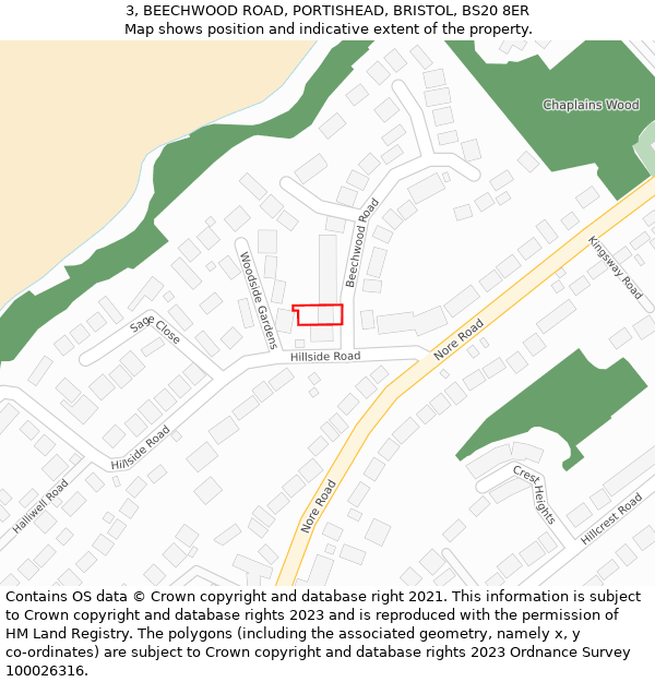 3, BEECHWOOD ROAD, PORTISHEAD, BRISTOL, BS20 8ER: Location map and indicative extent of plot