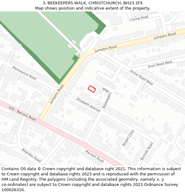3, BEEKEEPERS WALK, CHRISTCHURCH, BH23 2FX: Location map and indicative extent of plot