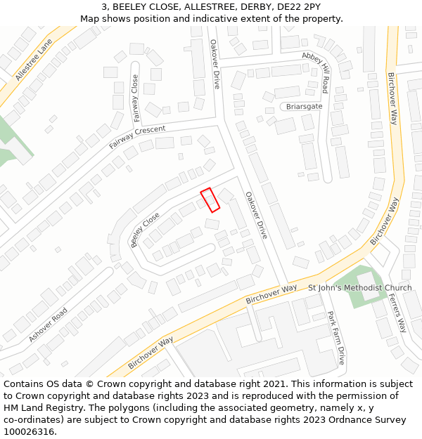 3, BEELEY CLOSE, ALLESTREE, DERBY, DE22 2PY: Location map and indicative extent of plot