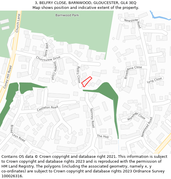 3, BELFRY CLOSE, BARNWOOD, GLOUCESTER, GL4 3EQ: Location map and indicative extent of plot