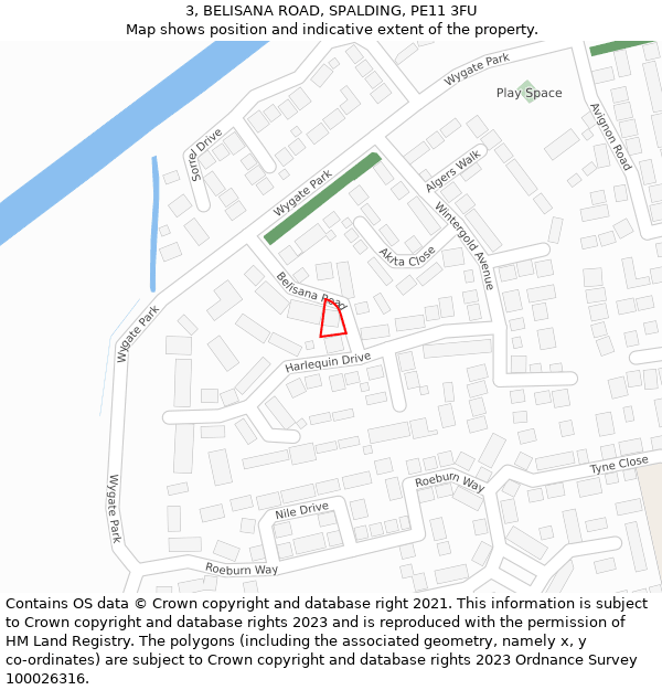 3, BELISANA ROAD, SPALDING, PE11 3FU: Location map and indicative extent of plot