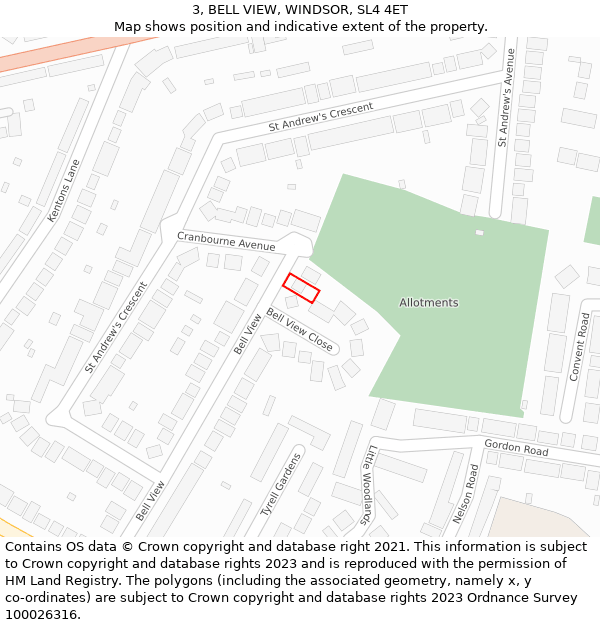 3, BELL VIEW, WINDSOR, SL4 4ET: Location map and indicative extent of plot