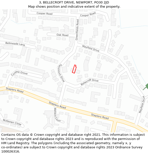 3, BELLECROFT DRIVE, NEWPORT, PO30 2JD: Location map and indicative extent of plot