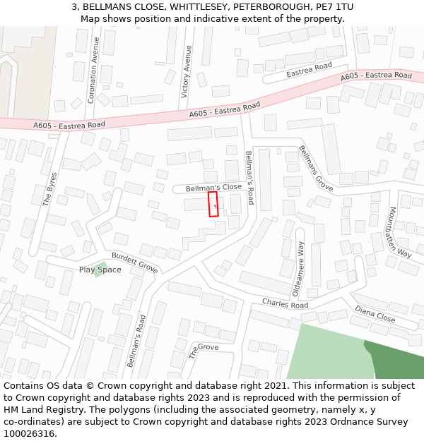 3, BELLMANS CLOSE, WHITTLESEY, PETERBOROUGH, PE7 1TU: Location map and indicative extent of plot