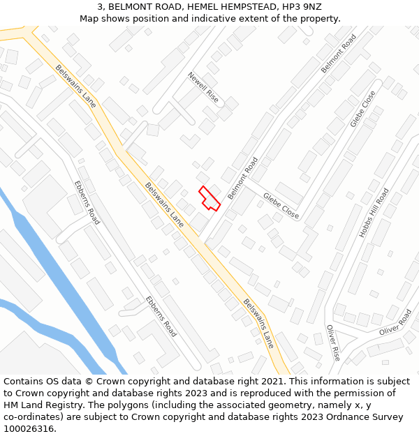 3, BELMONT ROAD, HEMEL HEMPSTEAD, HP3 9NZ: Location map and indicative extent of plot