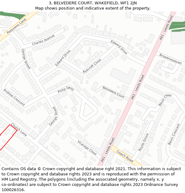 3, BELVEDERE COURT, WAKEFIELD, WF1 2JN: Location map and indicative extent of plot