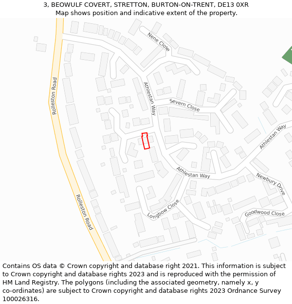 3, BEOWULF COVERT, STRETTON, BURTON-ON-TRENT, DE13 0XR: Location map and indicative extent of plot