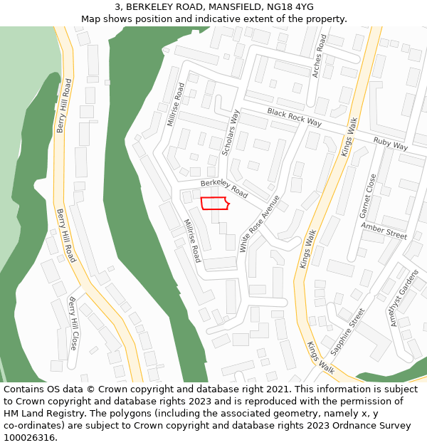 3, BERKELEY ROAD, MANSFIELD, NG18 4YG: Location map and indicative extent of plot