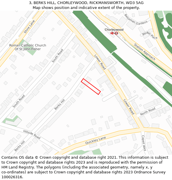 3, BERKS HILL, CHORLEYWOOD, RICKMANSWORTH, WD3 5AG: Location map and indicative extent of plot