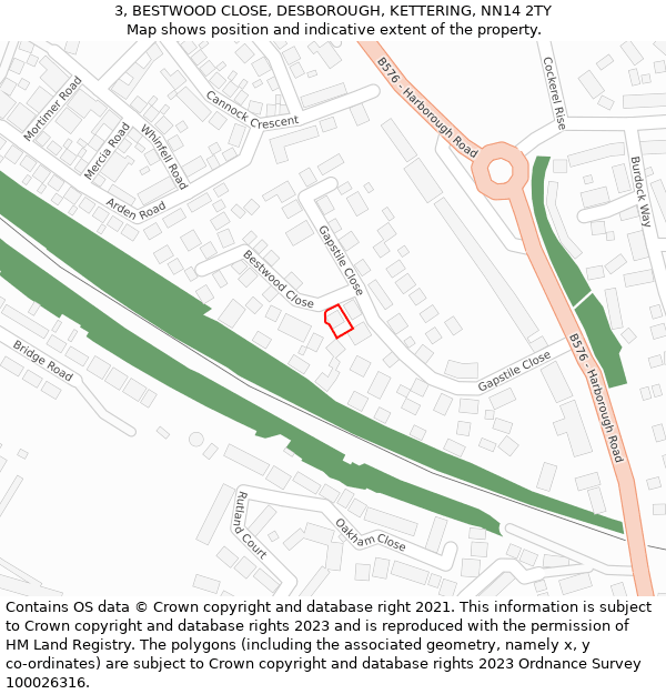 3, BESTWOOD CLOSE, DESBOROUGH, KETTERING, NN14 2TY: Location map and indicative extent of plot